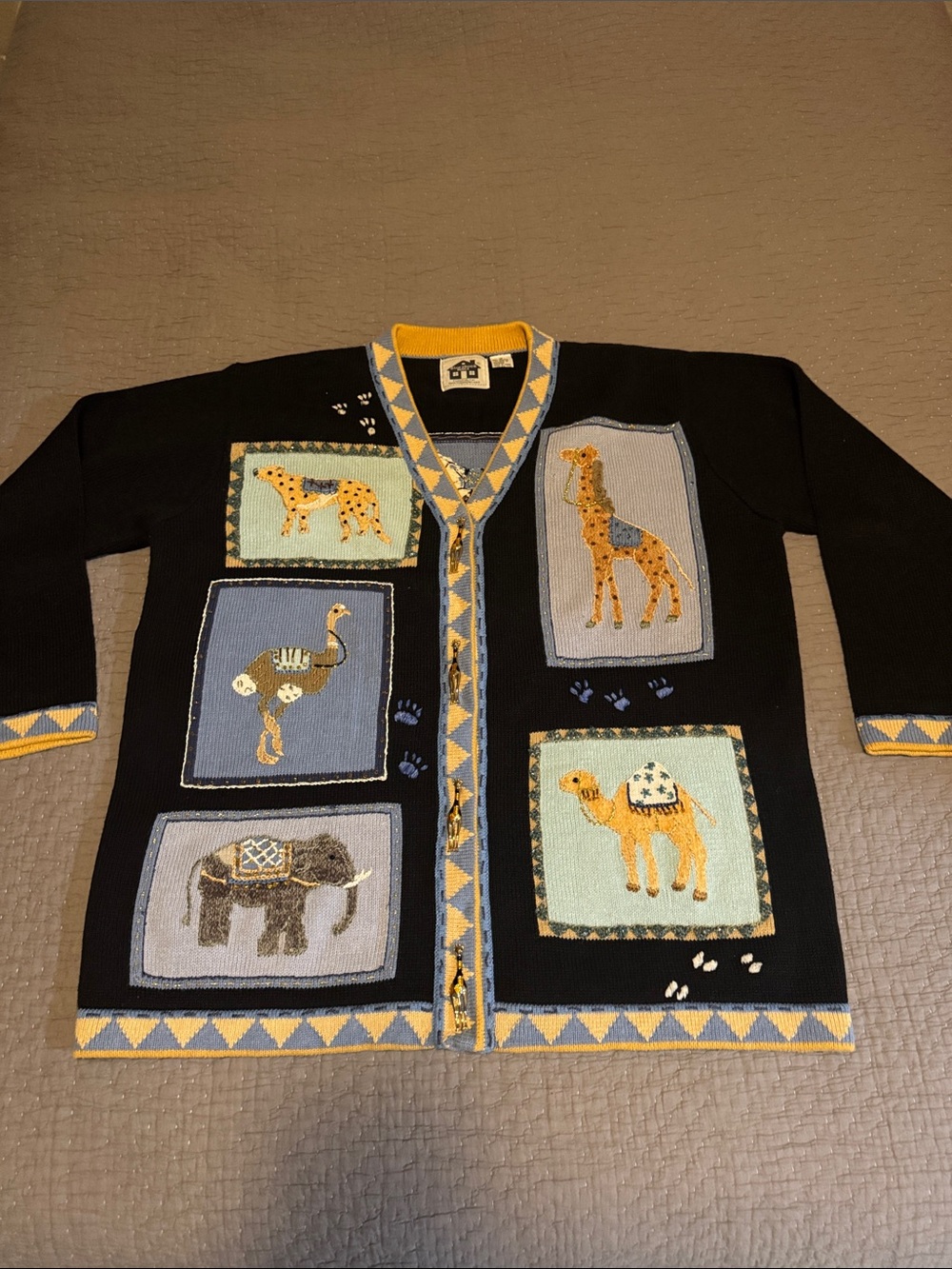 Beaded Knit Cardigan Sweater w/ Animals